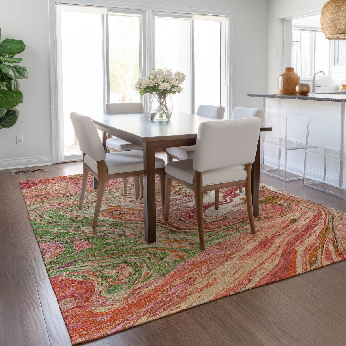 Tapis Chantille à motifs abstraits, lavable en machine, pour intérieur et extérieur