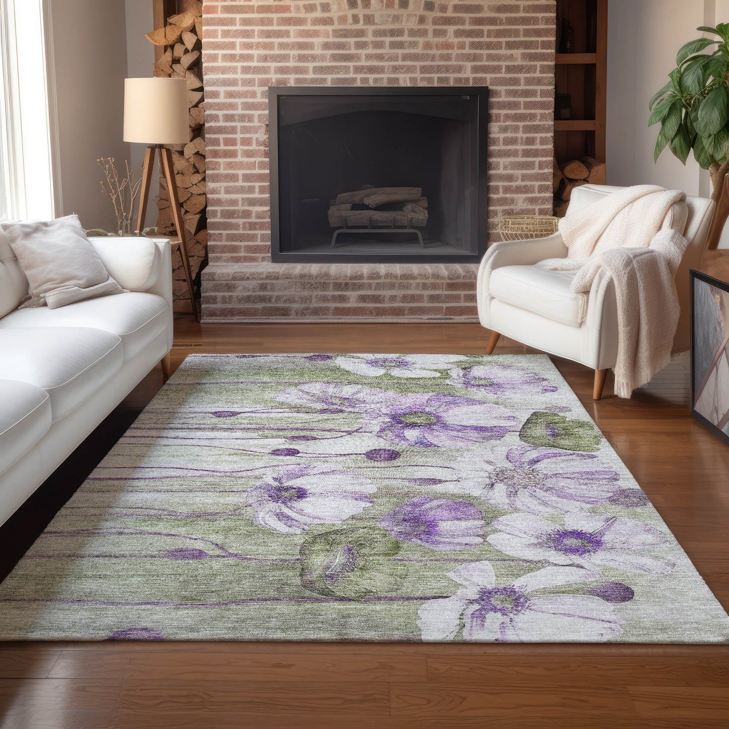 Tapis Chantille moderne à motif floral, lavable en machine, pour intérieur/extérieur