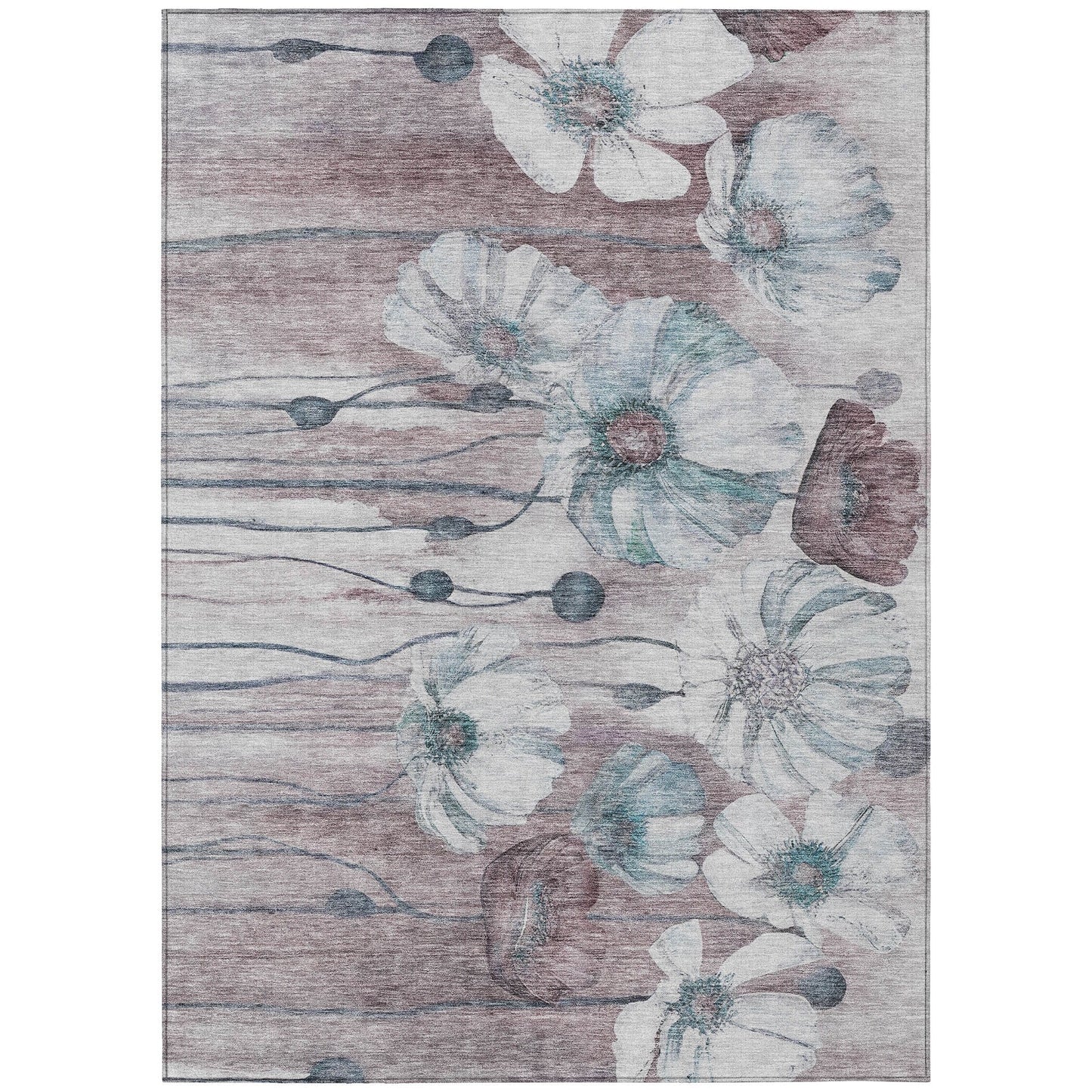 Tapis Chantille moderne à motif floral, lavable en machine, pour intérieur/extérieur