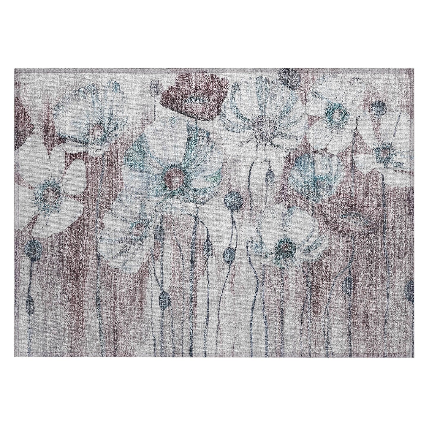 Tapis Chantille moderne à motif floral, lavable en machine, pour intérieur/extérieur