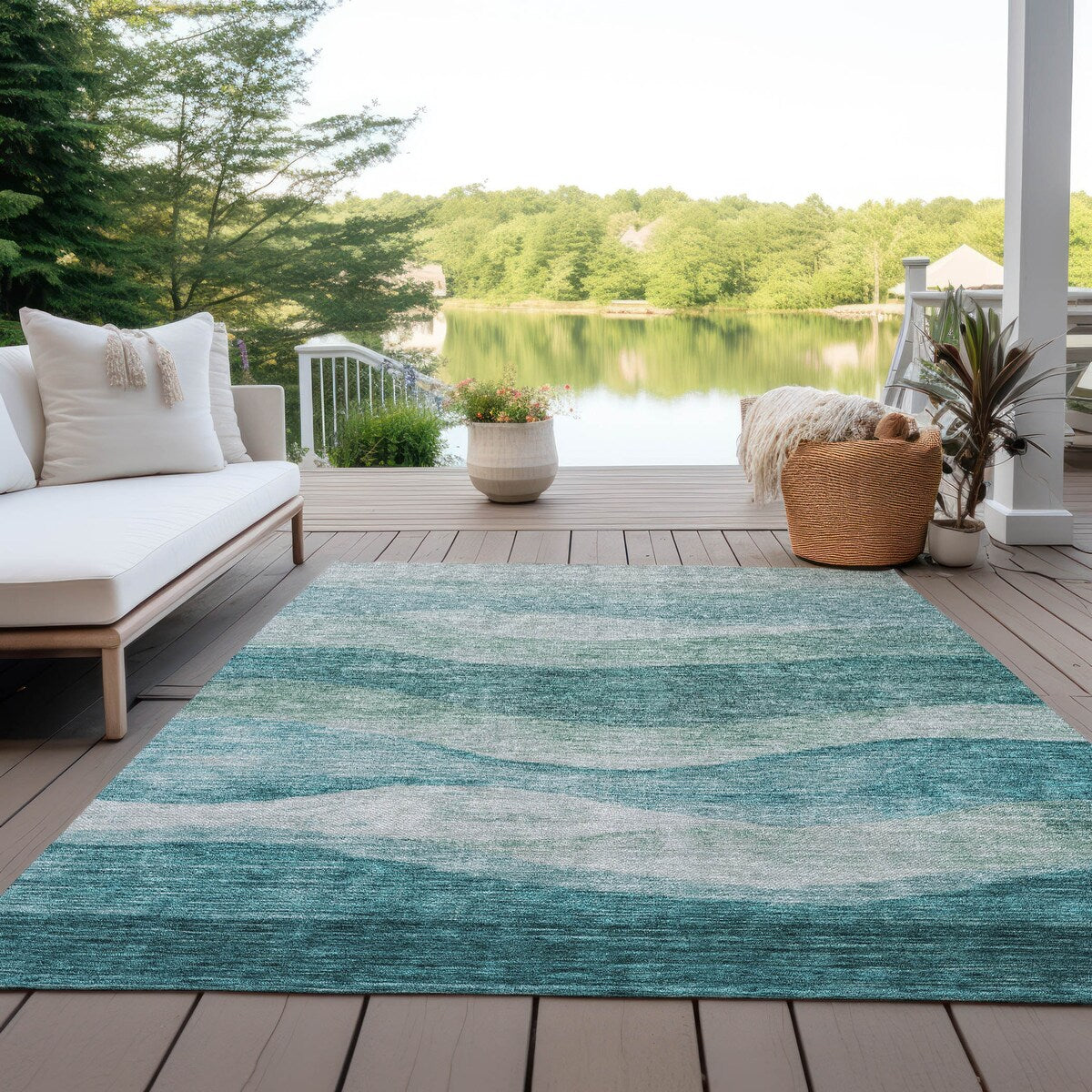 Tapis Chantille contemporain à vagues, lavable en machine, pour intérieur et extérieur