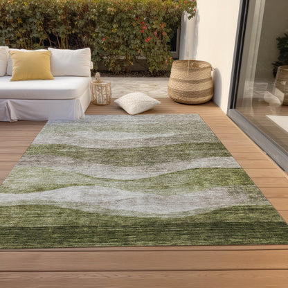 Tapis Chantille contemporain à vagues, lavable en machine, pour intérieur et extérieur