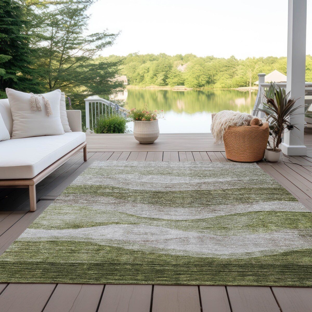 Tapis Chantille contemporain à vagues, lavable en machine, pour intérieur et extérieur