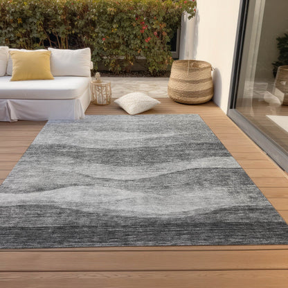 Tapis Chantille contemporain à vagues, lavable en machine, pour intérieur et extérieur