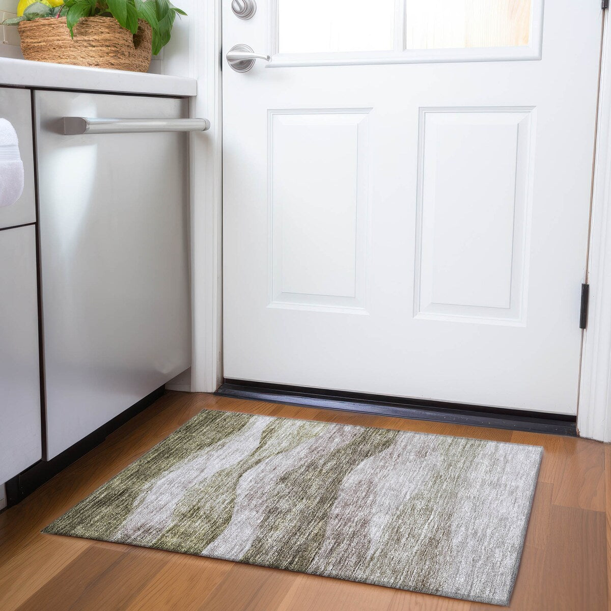 Tapis Chantille contemporain à vagues, lavable en machine, pour intérieur et extérieur