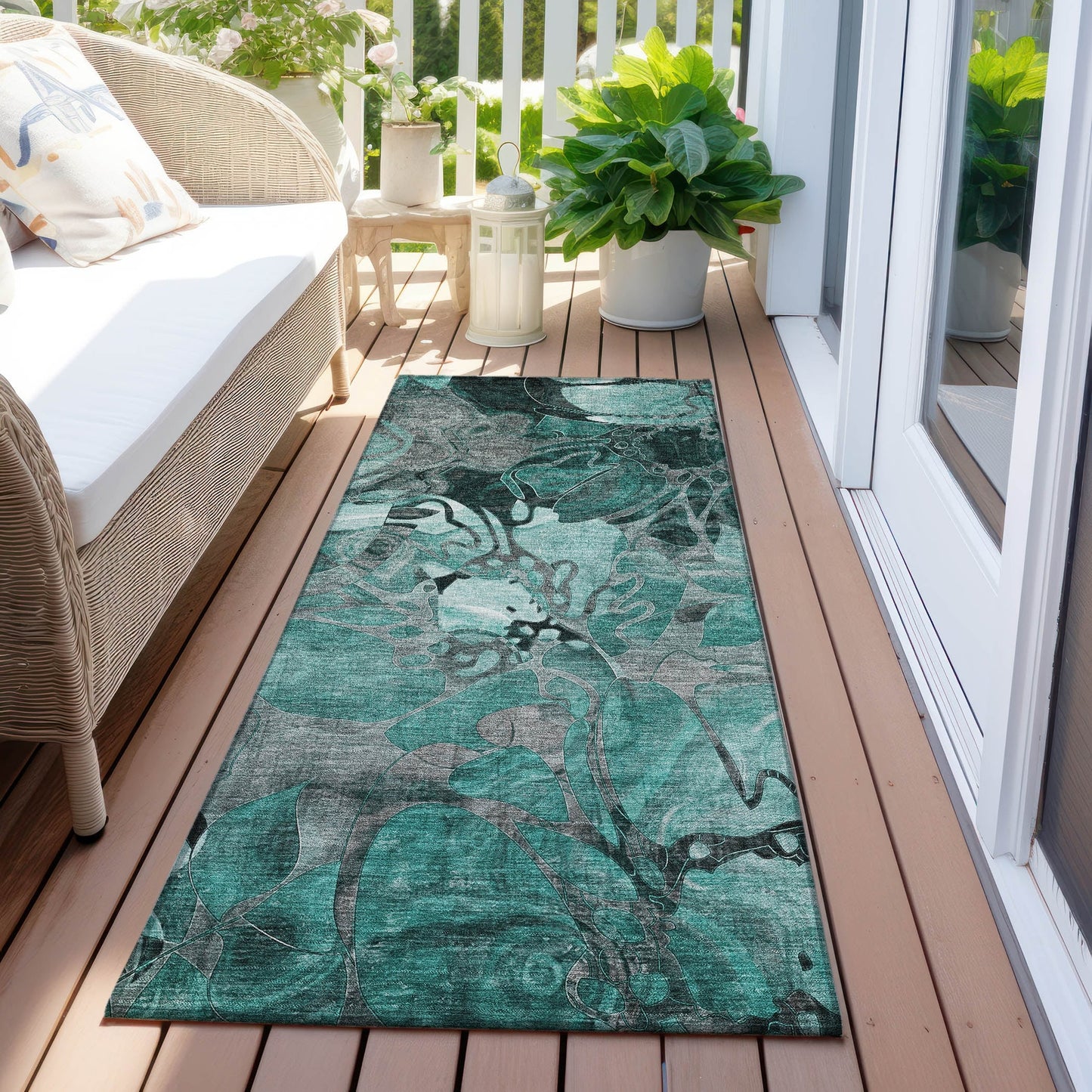 Tapis Chantille moderne à motif floral lavable en machine pour intérieur/extérieur
