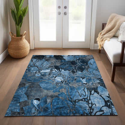 Tapis Chantille moderne à motif floral lavable en machine pour intérieur/extérieur