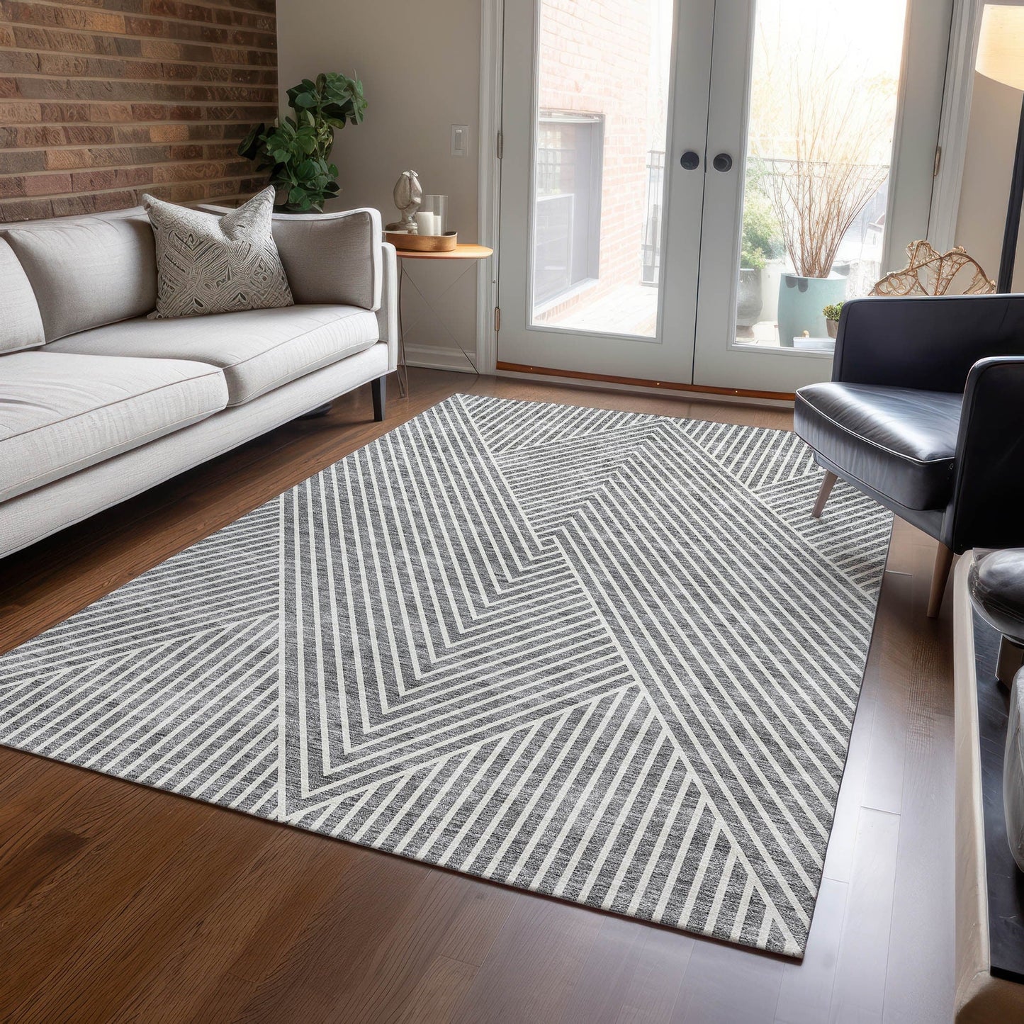 Tapis Chantille géométrique moderne lavable en machine pour intérieur/extérieur