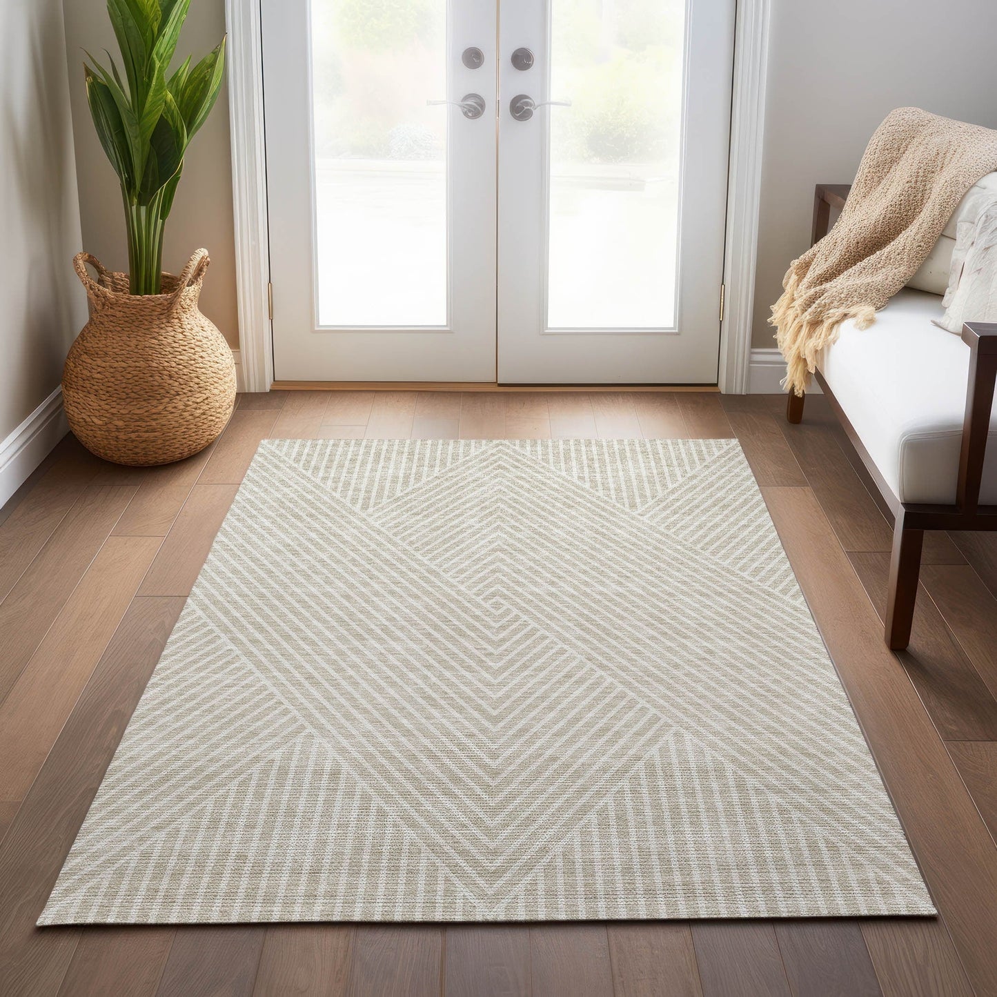 Tapis Chantille géométrique moderne lavable en machine pour intérieur/extérieur