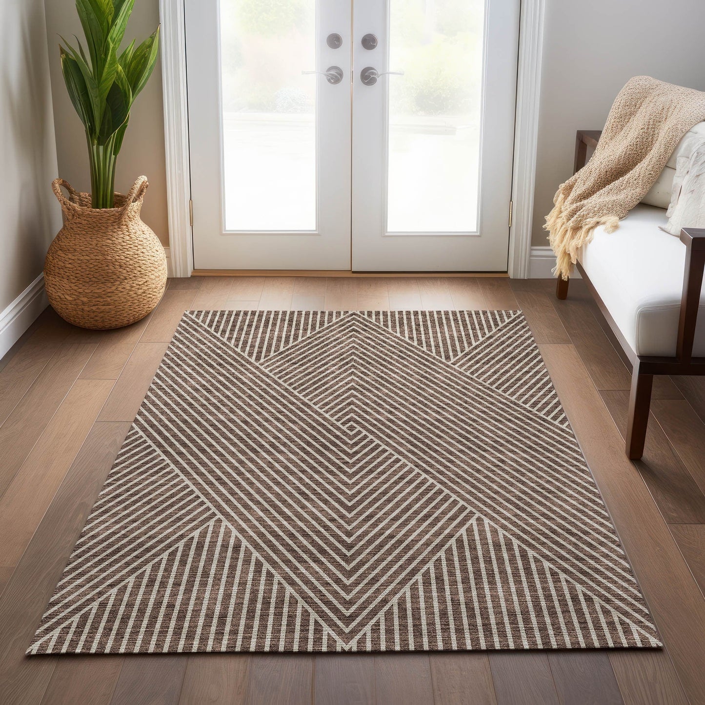 Tapis Chantille géométrique moderne lavable en machine pour intérieur/extérieur