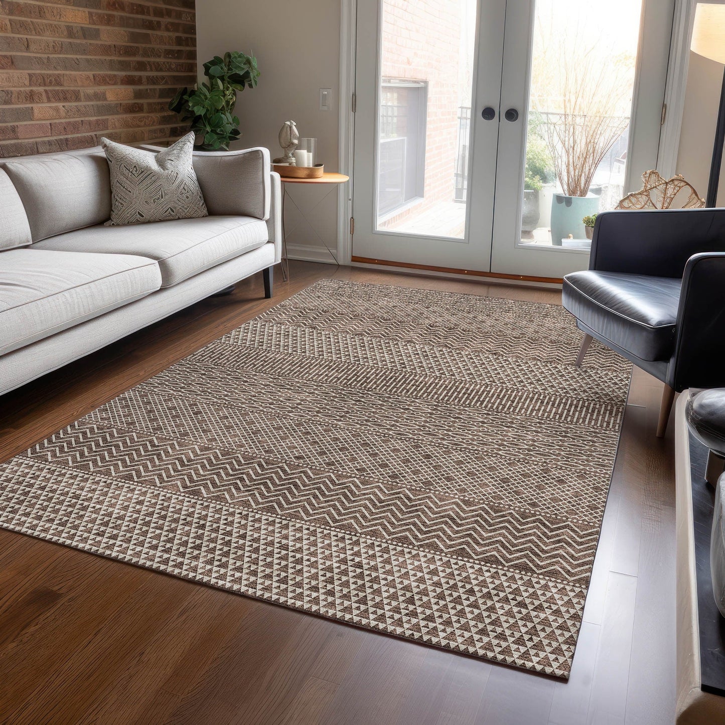 Tapis Chantille à rayures modernes, lavable en machine, pour intérieur et extérieur