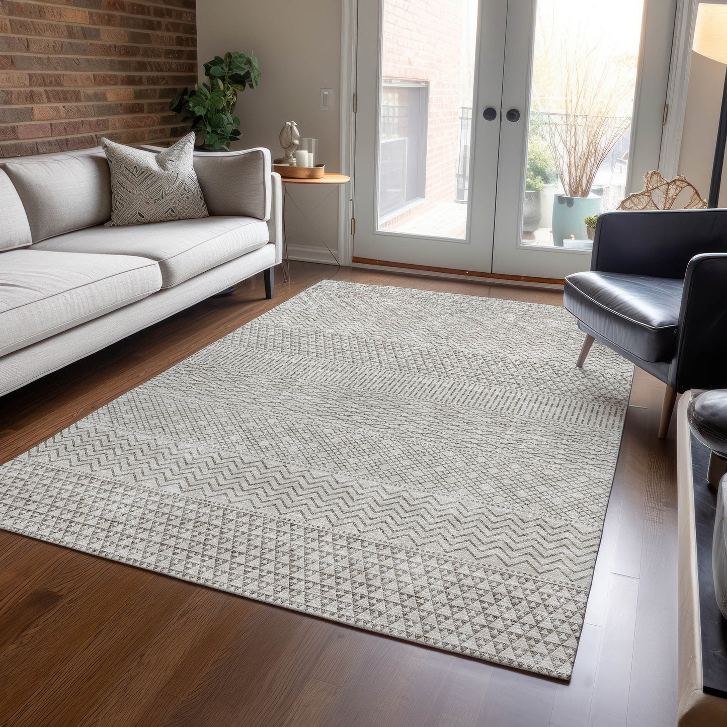 Tapis Chantille à rayures modernes, lavable en machine, pour intérieur et extérieur