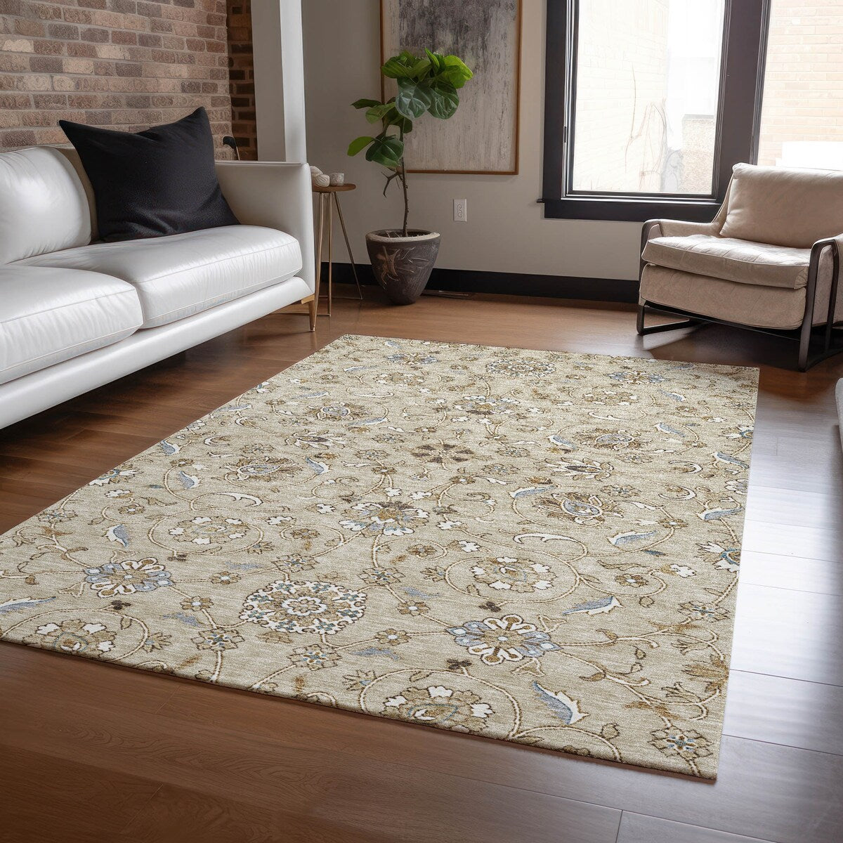 Tapis traditionnel KashanChantille lavable en machine pour intérieur/extérieur