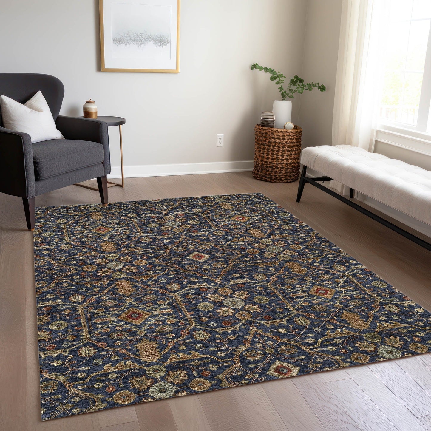 Tapis persan traditionnel en chantille lavable en machine pour intérieur/extérieur