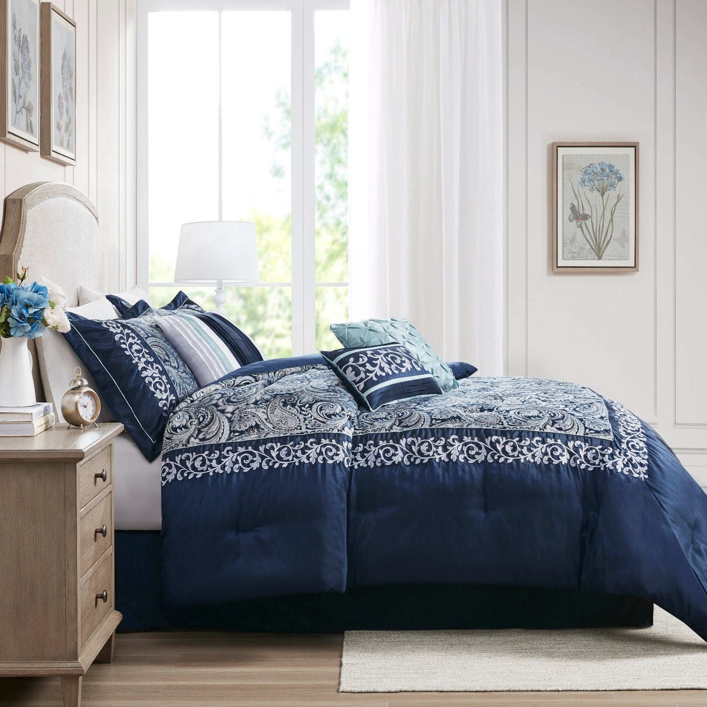 Ensemble de couette jacquard 7 pièces Madison Park Elaine bleu marine
