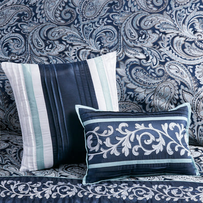 Ensemble de couette jacquard 7 pièces Madison Park Elaine bleu marine