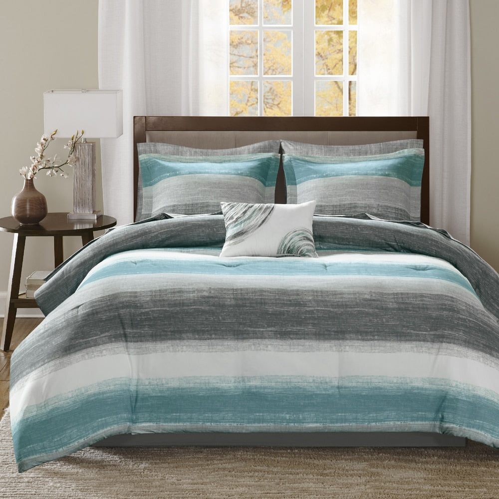 Ensemble de couette Madison Park Essentials Barret Aqua avec draps en coton
