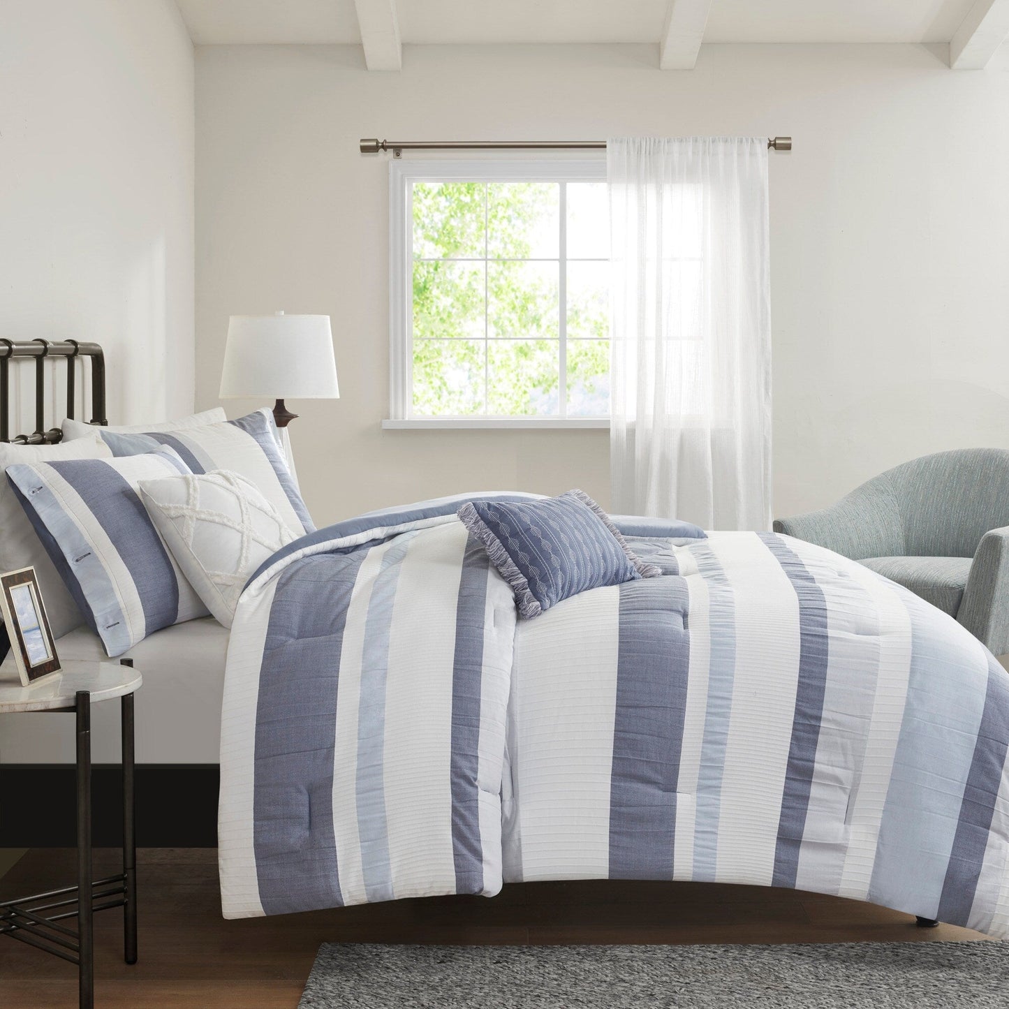 Ensemble de couette jacquard 5 pièces Madison Park Levi Blue/Naturel