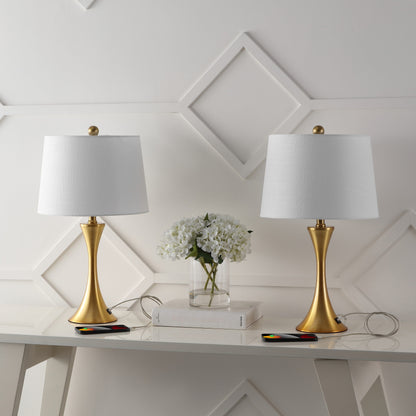 Lampe de table LED Makena 22,75 en fer forgé, style sablier, avec port de chargement USB (lot de 2), par JONATHAN Y