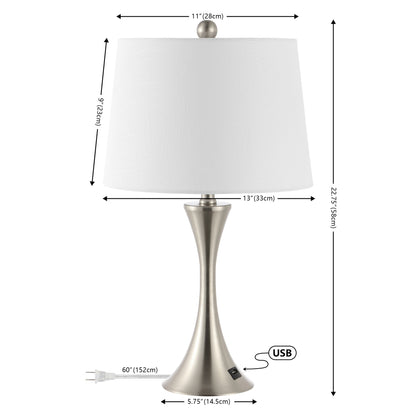 Lampe de table LED Makena 22,75 en fer forgé, style sablier, avec port de chargement USB (lot de 2), par JONATHAN Y