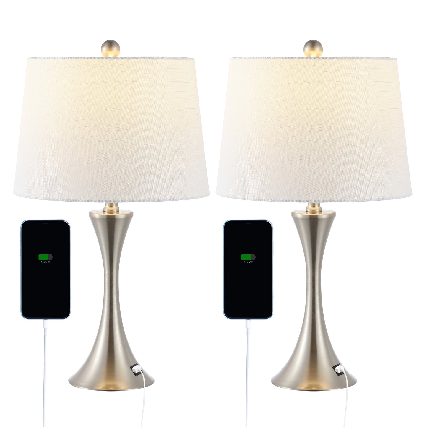Lampe de table LED Makena 22,75 en fer forgé, style sablier, avec port de chargement USB (lot de 2), par JONATHAN Y