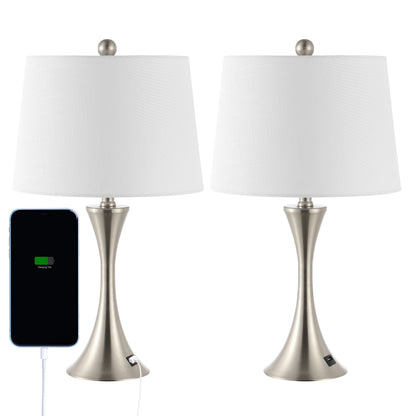 Lampe de table LED Makena 22,75 en fer forgé, style sablier, avec port de chargement USB (lot de 2), par JONATHAN Y