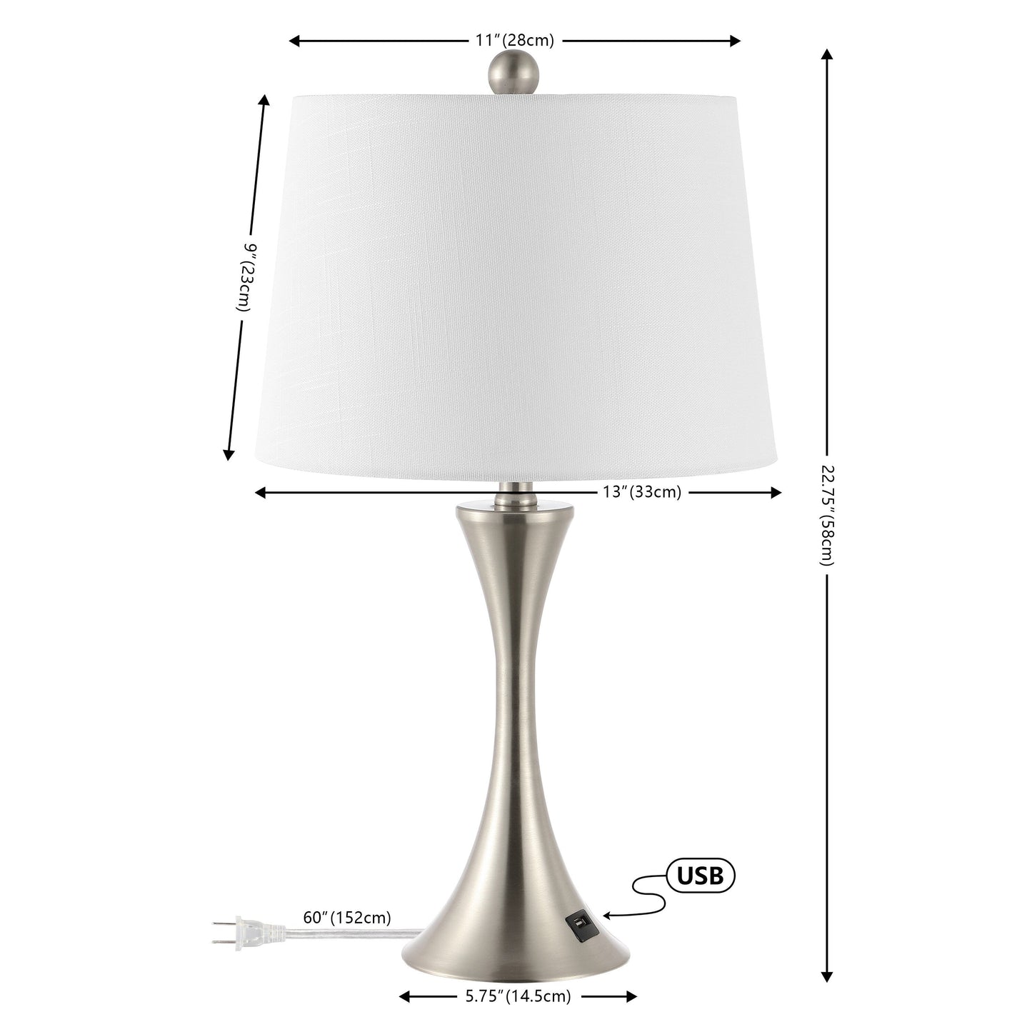Lampe de table LED Makena 22,75 en fer forgé, style sablier, avec port de chargement USB (lot de 2), par JONATHAN Y
