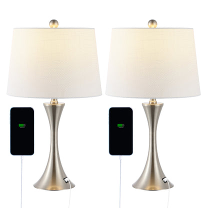 Lampe de table LED Makena 22,75 en fer forgé, style sablier, avec port de chargement USB (lot de 2), par JONATHAN Y