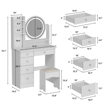 Ensemble coiffeuse avec miroir tactile et tabouret