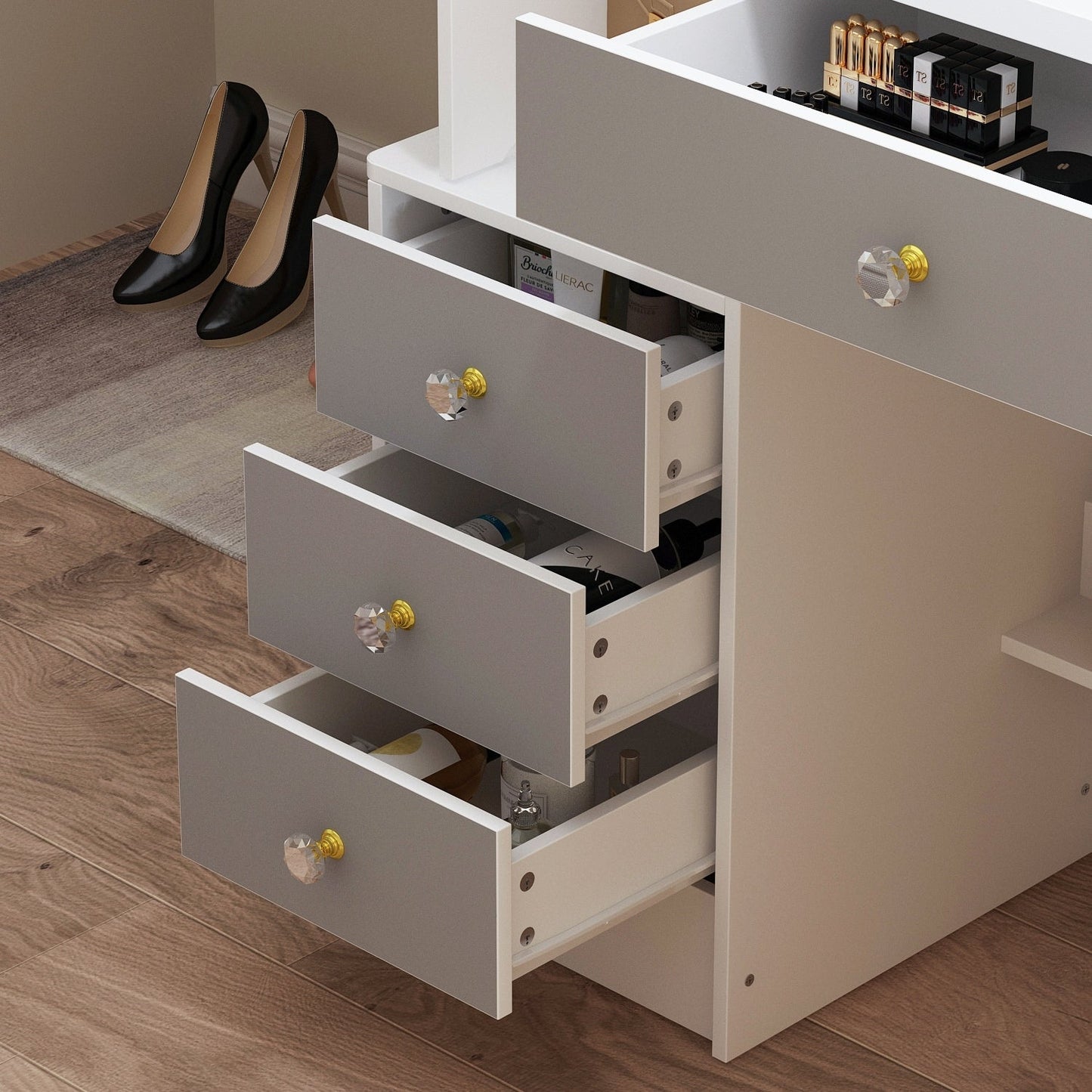 Ensemble coiffeuse avec miroir et tabouret