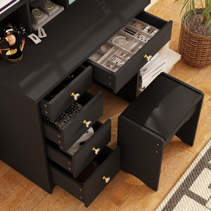 Ensemble coiffeuse avec lumière LED, miroir et tabouret