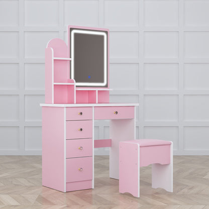 Ensemble coiffeuse avec lumière LED, miroir et tabouret