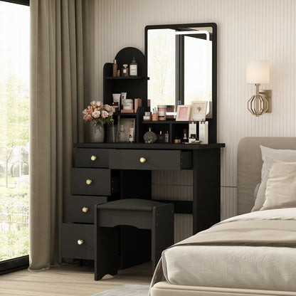 Ensemble coiffeuse avec lumière LED, miroir et tabouret