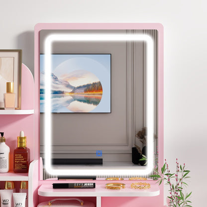 Ensemble coiffeuse avec lumière LED, miroir et tabouret