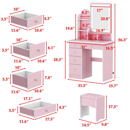 Ensemble coiffeuse avec lumière LED, miroir et tabouret
