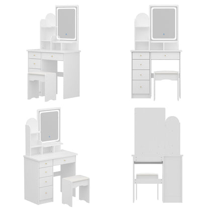 Ensemble coiffeuse avec lumière LED, miroir et tabouret