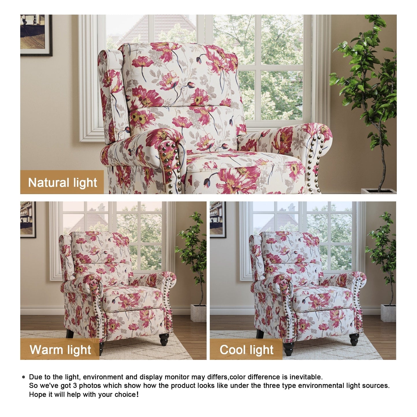 Fauteuils inclinables à dossier manuel avec garniture cloutée