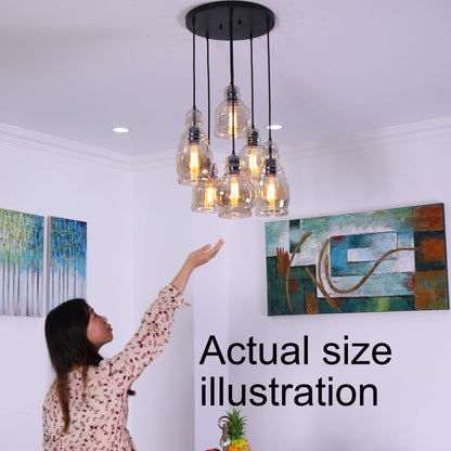 Suspension Mariana en verre cognac noir antique, base ronde, 6 lumières