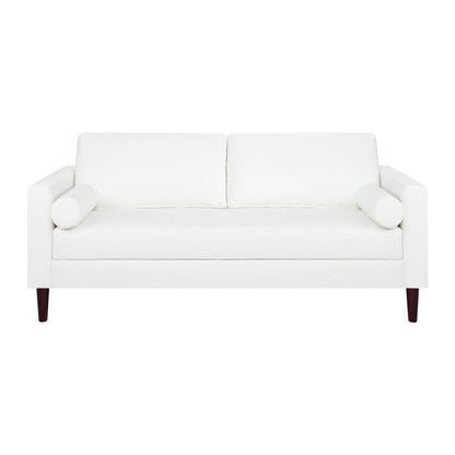 Canapé moderne en cuir véritable avec pieds en bois et coussin cylindrique supplémentaire