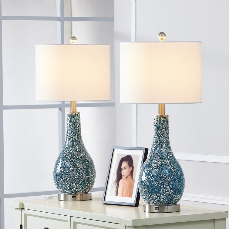Ensemble de 2 lampes de table en verre de 25,25 pouces avec port USB