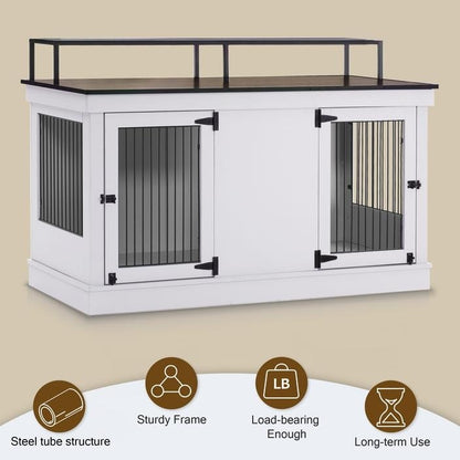 Meuble TV intégré pour grande cage à chien Mcombo, niche en bois avec double porte 1861