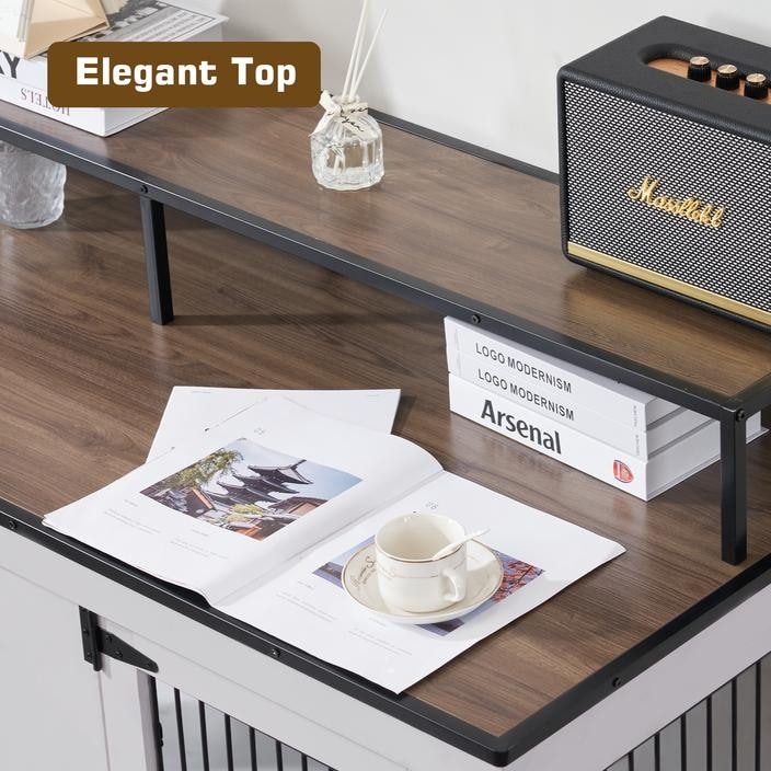 Meuble TV intégré pour grande cage à chien Mcombo, niche en bois avec double porte 1861