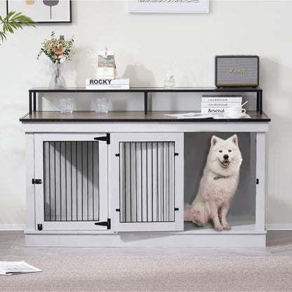 Meuble TV intégré pour grande cage à chien Mcombo, niche en bois avec double porte 1861