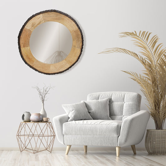 Miroir mural rond Meredith en bois brut de River of Goods - 30,5 x 1 x 30,5