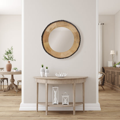 Miroir mural rond Meredith en bois brut de River of Goods - 30,5 x 1 x 30,5