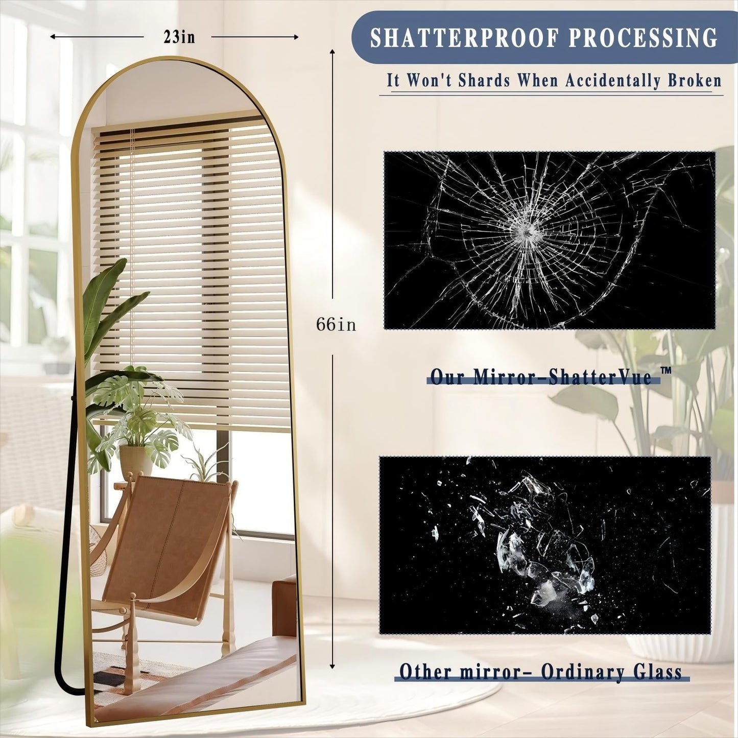 Miroir sur pied en métal arqué, miroir pleine longueur, miroir mural