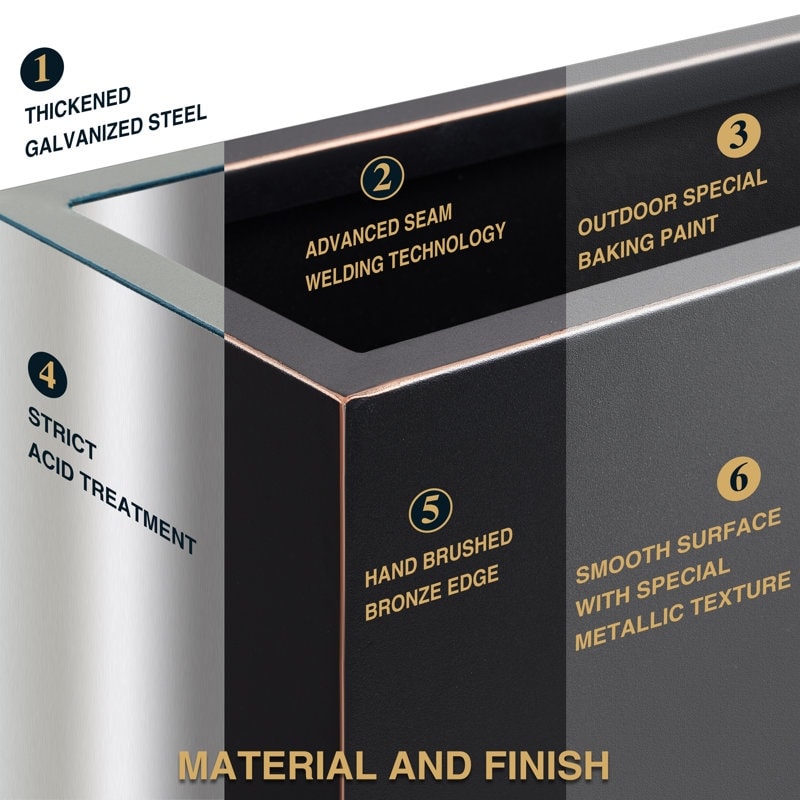 Jardinière métallique robuste pour plantes d'extérieur, 38 x 10 x 30 pouces (96,5 x 25,5 x 76 cm) avec séparateur en métal - 38 x 30 x 10