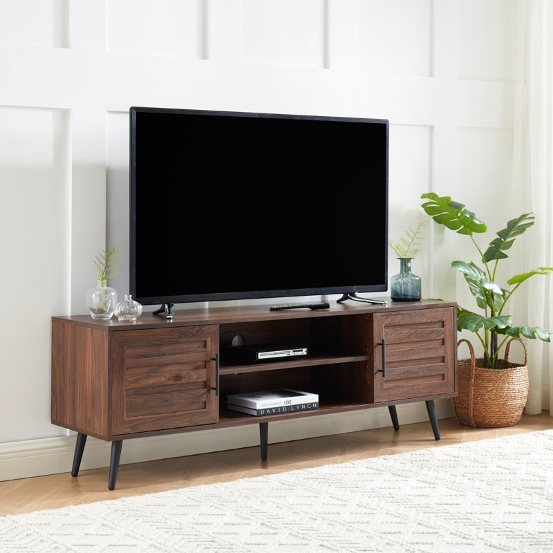 Meuble TV style Mid-Century Modern pour téléviseurs jusqu'à 70 pouces - Console multimédia - 52 cm (H) x 150 cm (L) x 39 cm (P)