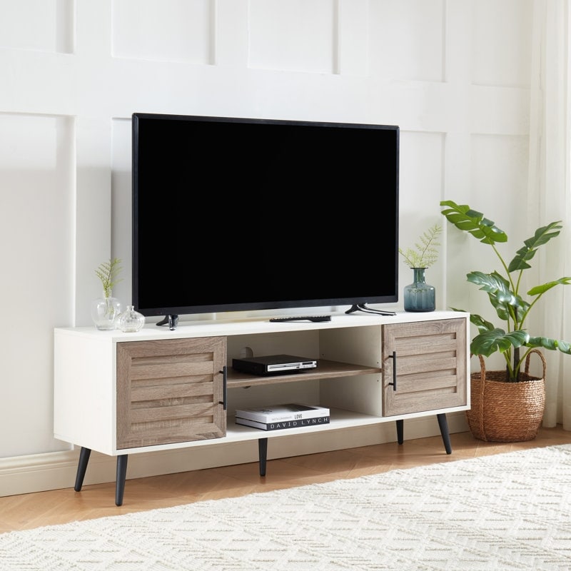 Meuble TV style Mid-Century Modern pour téléviseurs jusqu'à 70 pouces - Console multimédia - 52 cm (H) x 150 cm (L) x 39 cm (P)