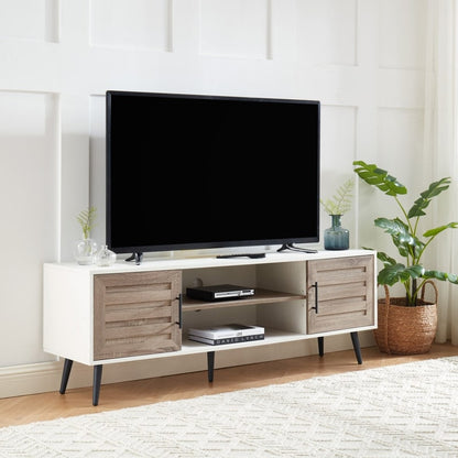 Meuble TV style Mid-Century Modern pour téléviseurs jusqu'à 70 pouces - Console multimédia - 52 cm (H) x 150 cm (L) x 39 cm (P)